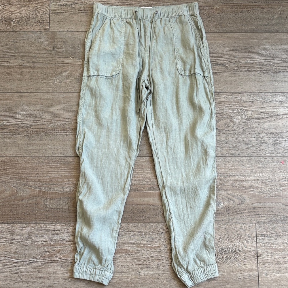 C&C California Army Sage Green Linen Jogger Drawstring Pants Cargo Style Pockets